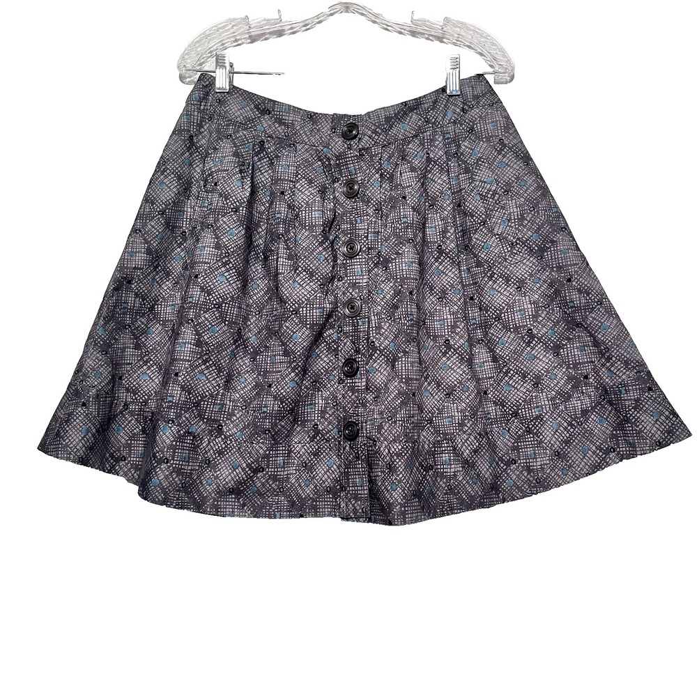 Fei Anthropologie Mini Skirt Womens Grey‎ Teal Geometric Button Front Size 6 NWT